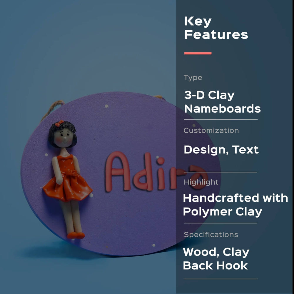 Clay Name Plate For Kids Little Girl - Front View with Name Personalization