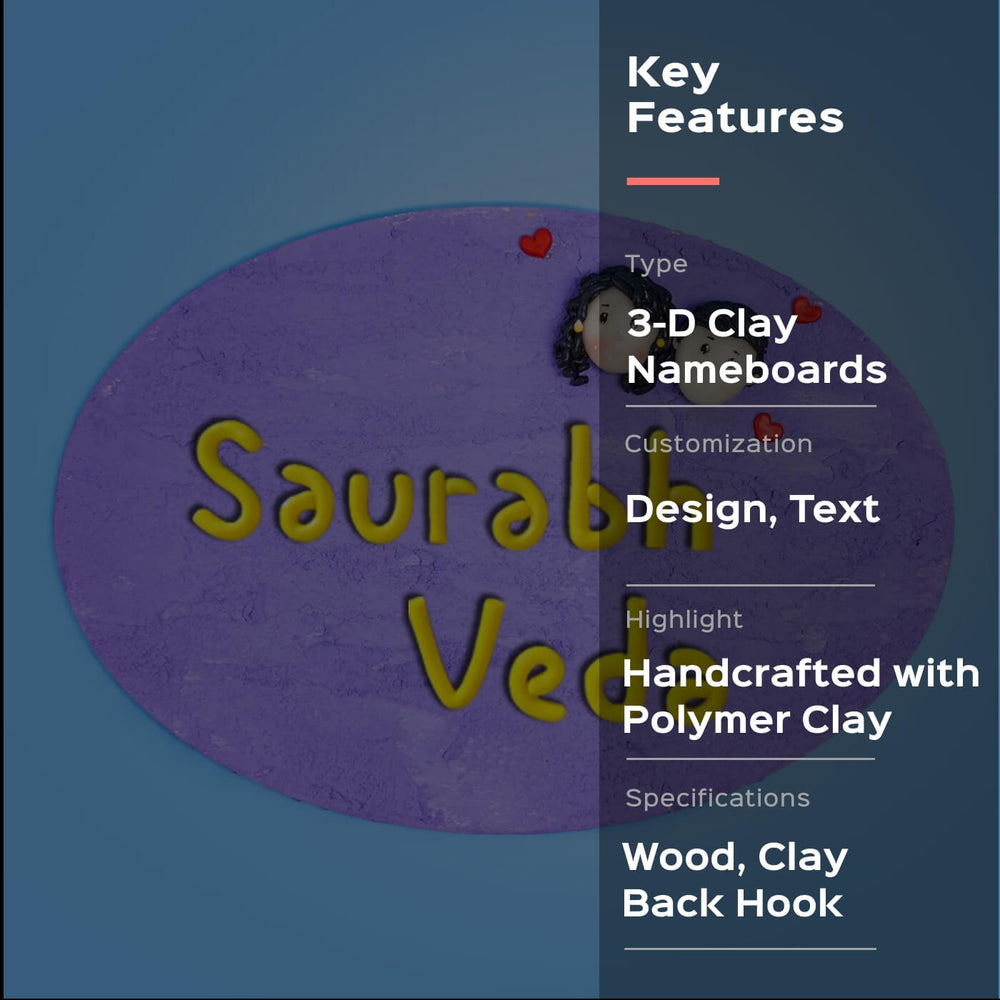 Clay Name Plate For Couples - Front View with Text Overlay