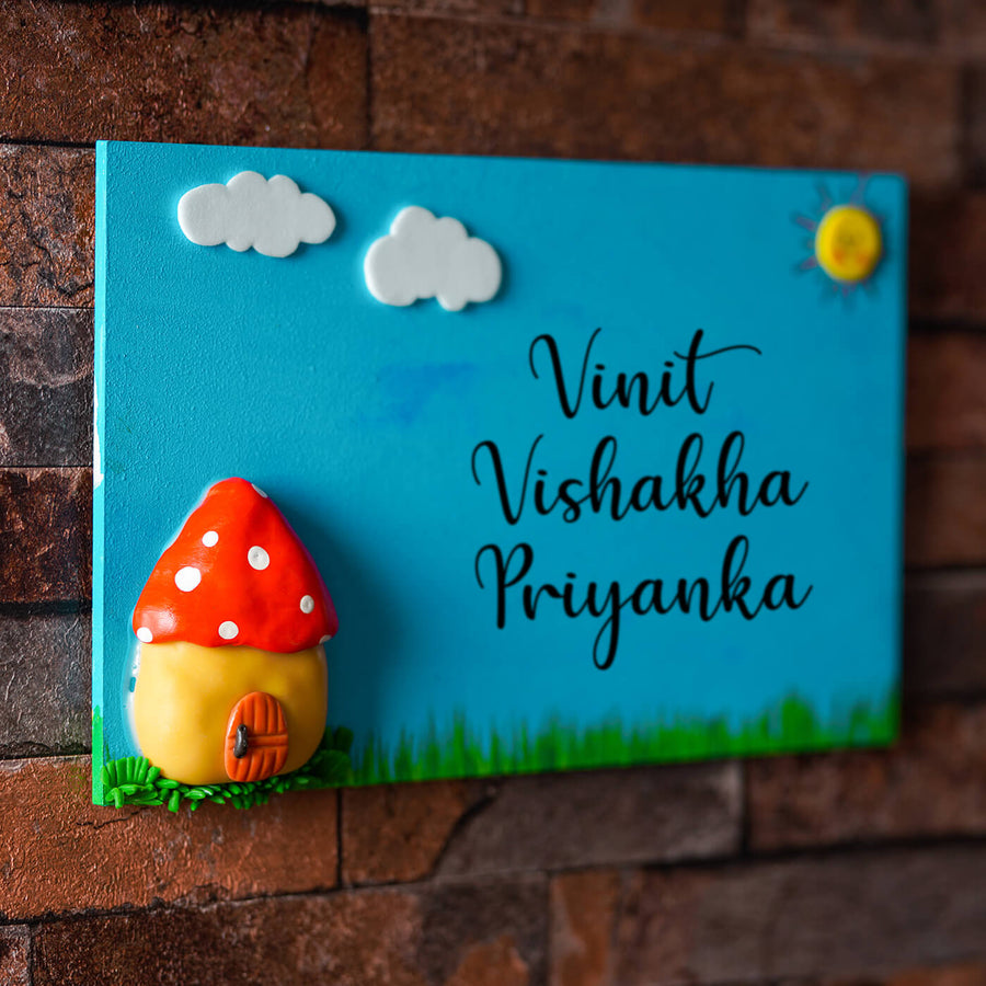 Clay Name Plate For Family 1 - Mounted on Brick Wall Close-up