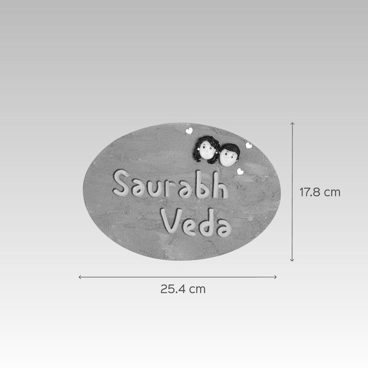 Handmade Family Clay Name Plate - Dimension Chart with Name Example