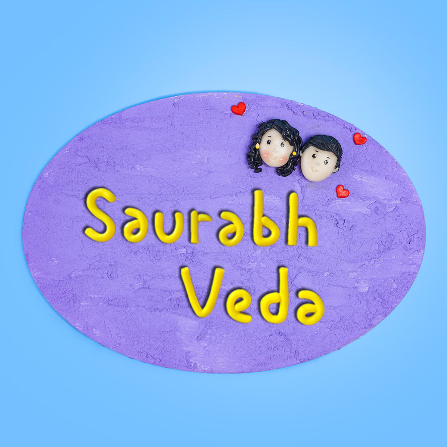 Handmade Couple Clay Name Plate - Name Personalization Example with Decoration