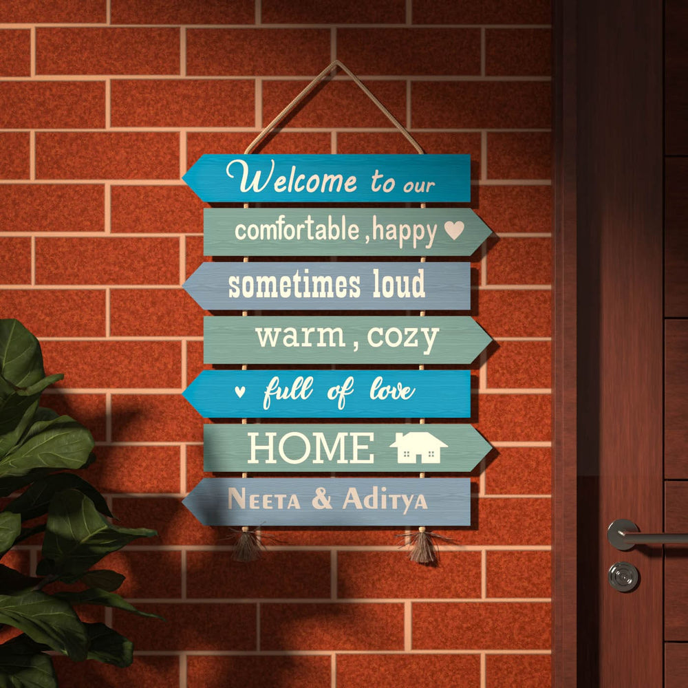 Welcome Board For Couples - Hanging on Brick Wall Close-up
