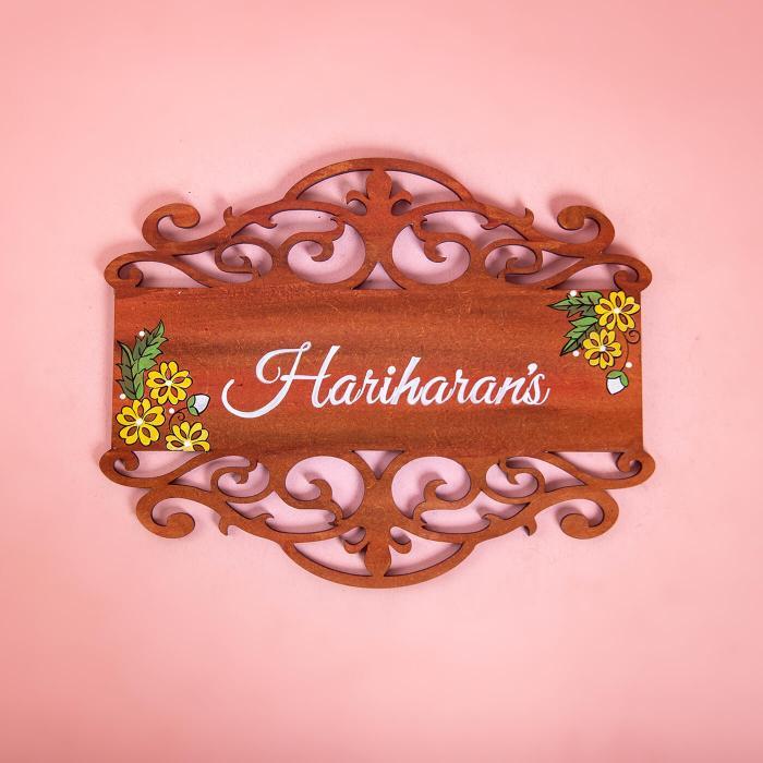 Family Name Plate In Brown - Flat Lay Front View with Personalization
