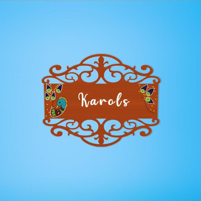 Family Name Plate With Madhubani Peacock Art - Front View with Name Personalization