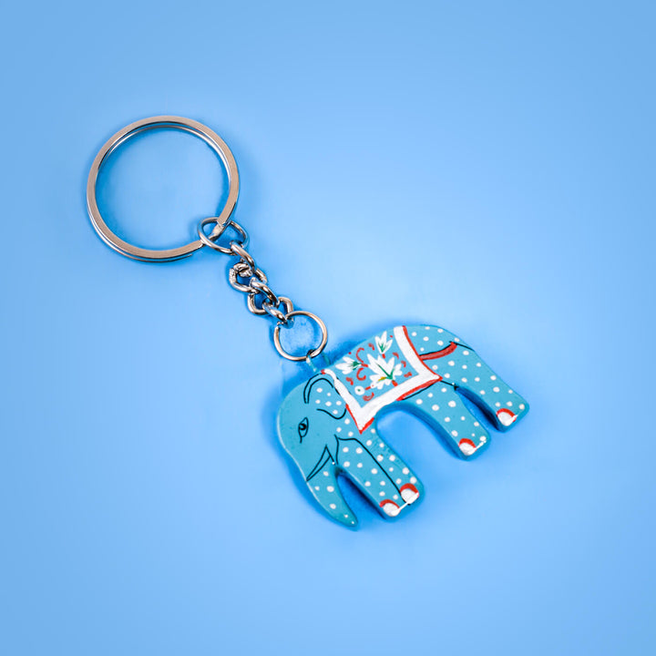 Paper Mache Keychain - Blue Elephant