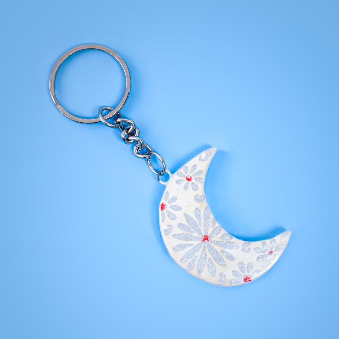 Paper Mache Keychain- Pearl Moon