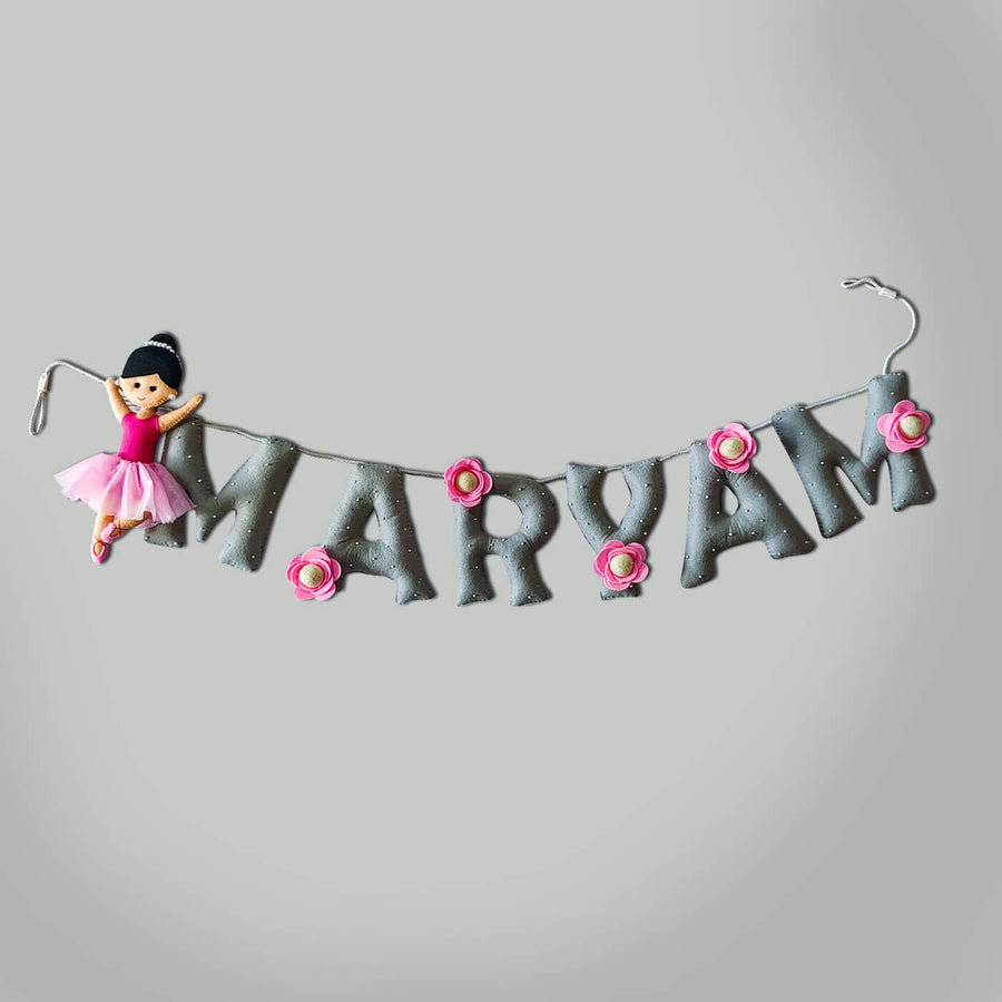 Hand Stitched Ballerina Themed Felt Bunting - Name Personalization Example Hanging Display