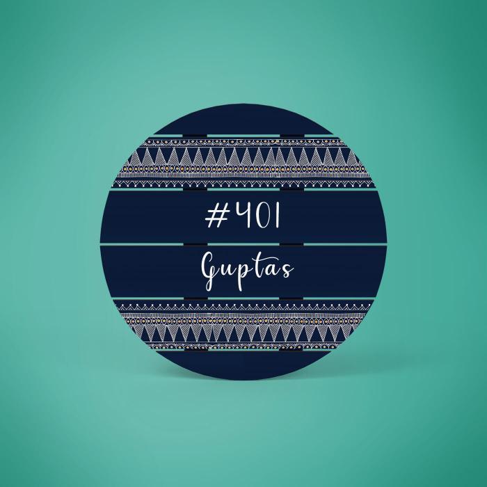 Line Artwork Circle Name Plate In Blue - Front View with Name Personalization