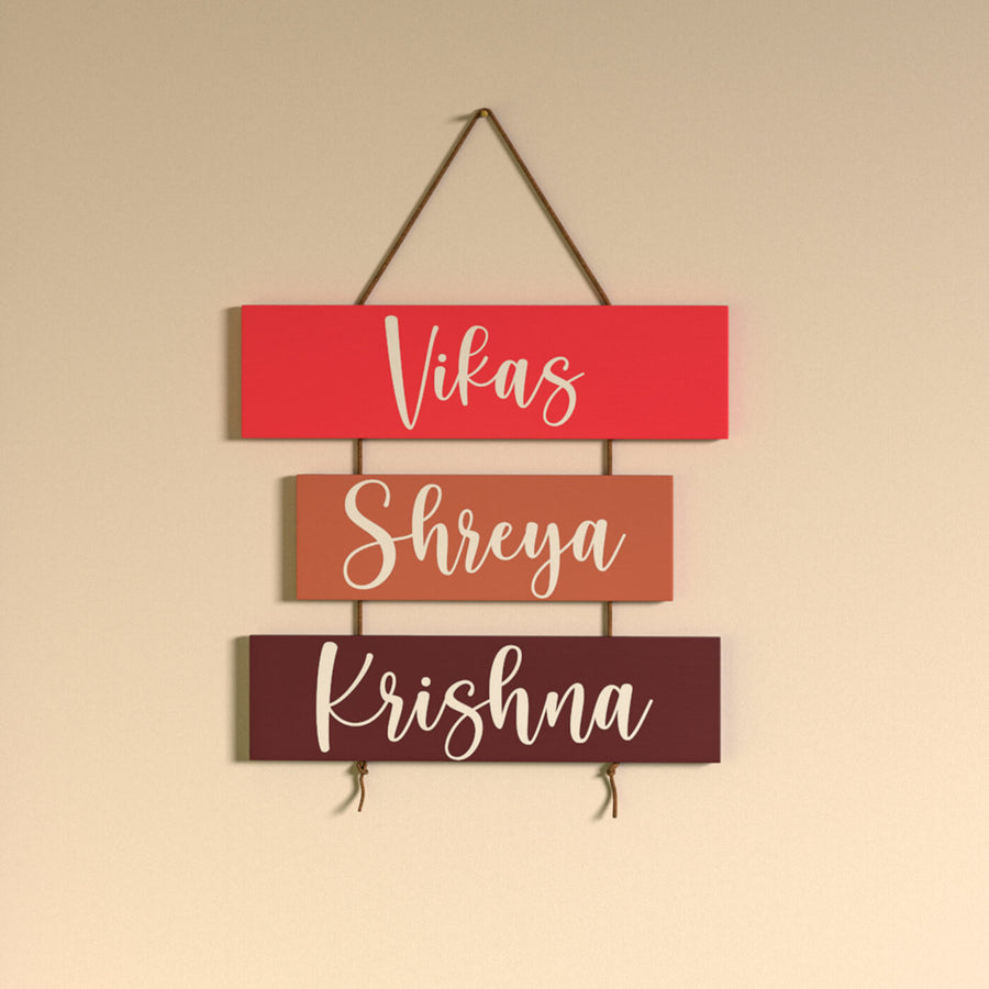 Three Plank Name Plate - Hanging Front View with Personalization