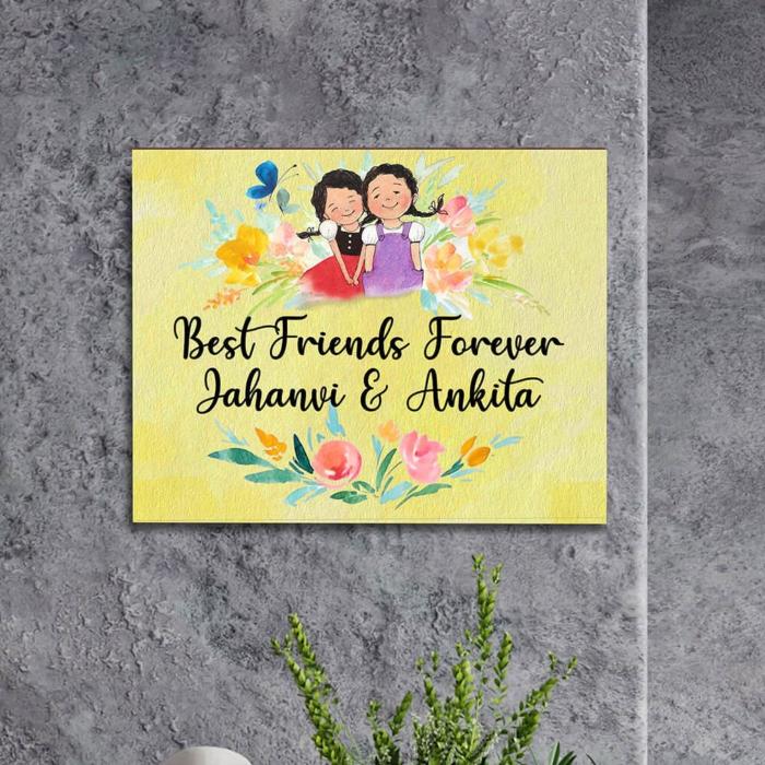 Rectangle Hand Painted Character Name Plate Best Friends Forever - Mounted on Concrete Wall