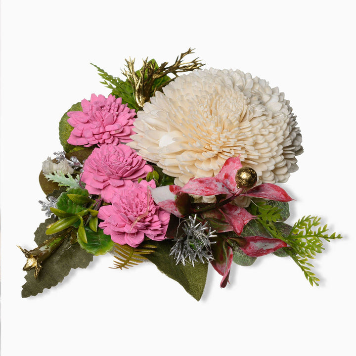 Pink Cake Topper with Sola Wood Floral Arrangement and Sticks