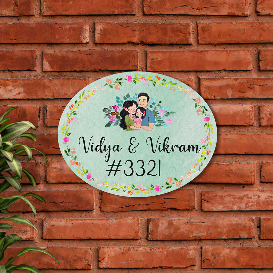 Handpainted Character Name Plate For Family - Mounted on Brick Wall with Personalization