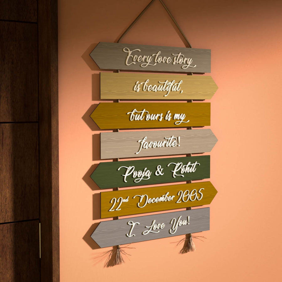Personalized Welcome Board For Couples - Hanging Wall Sign Front View