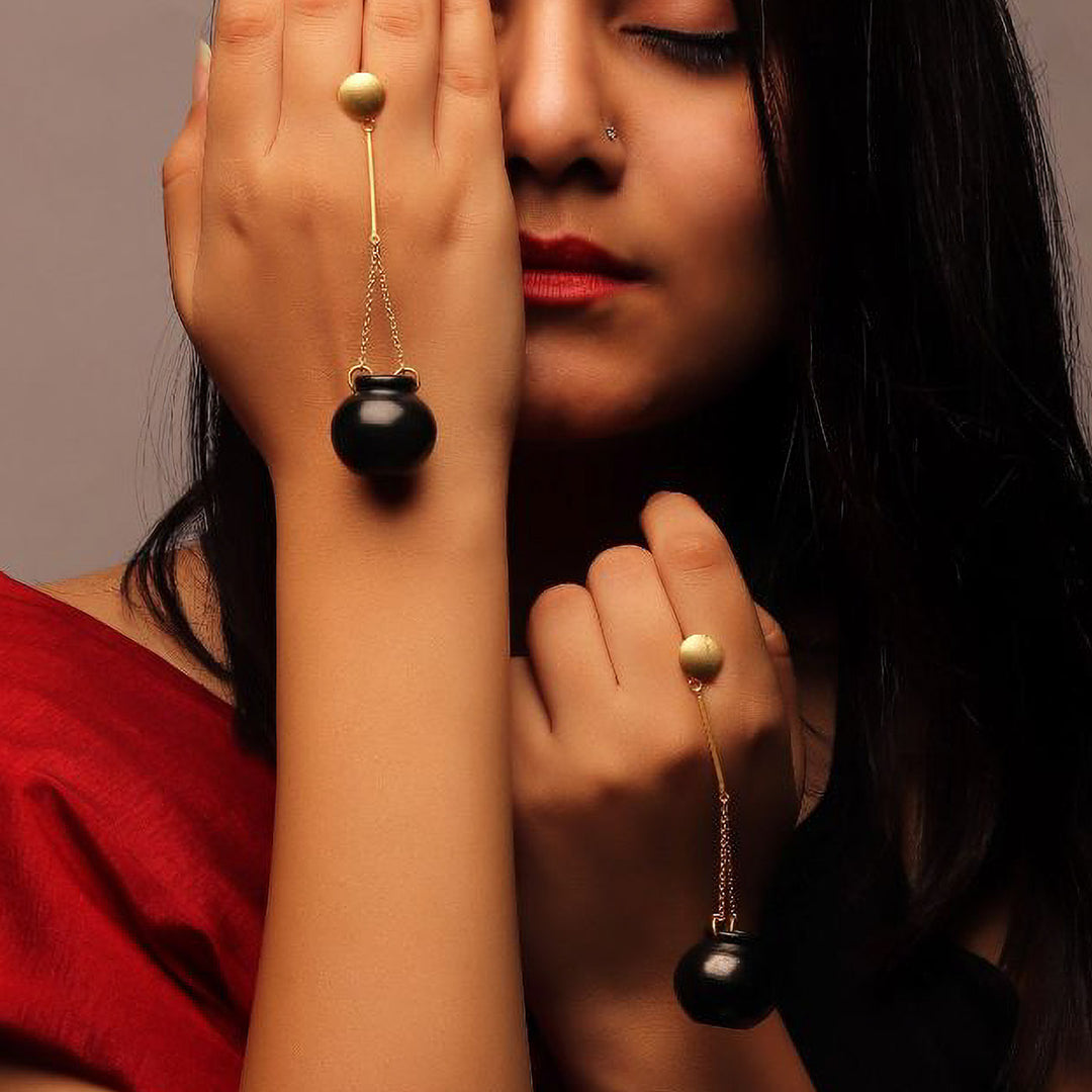 Minimal Handmade Long Pot Hanging Gold Plated Earrings | 22K Gold Plated