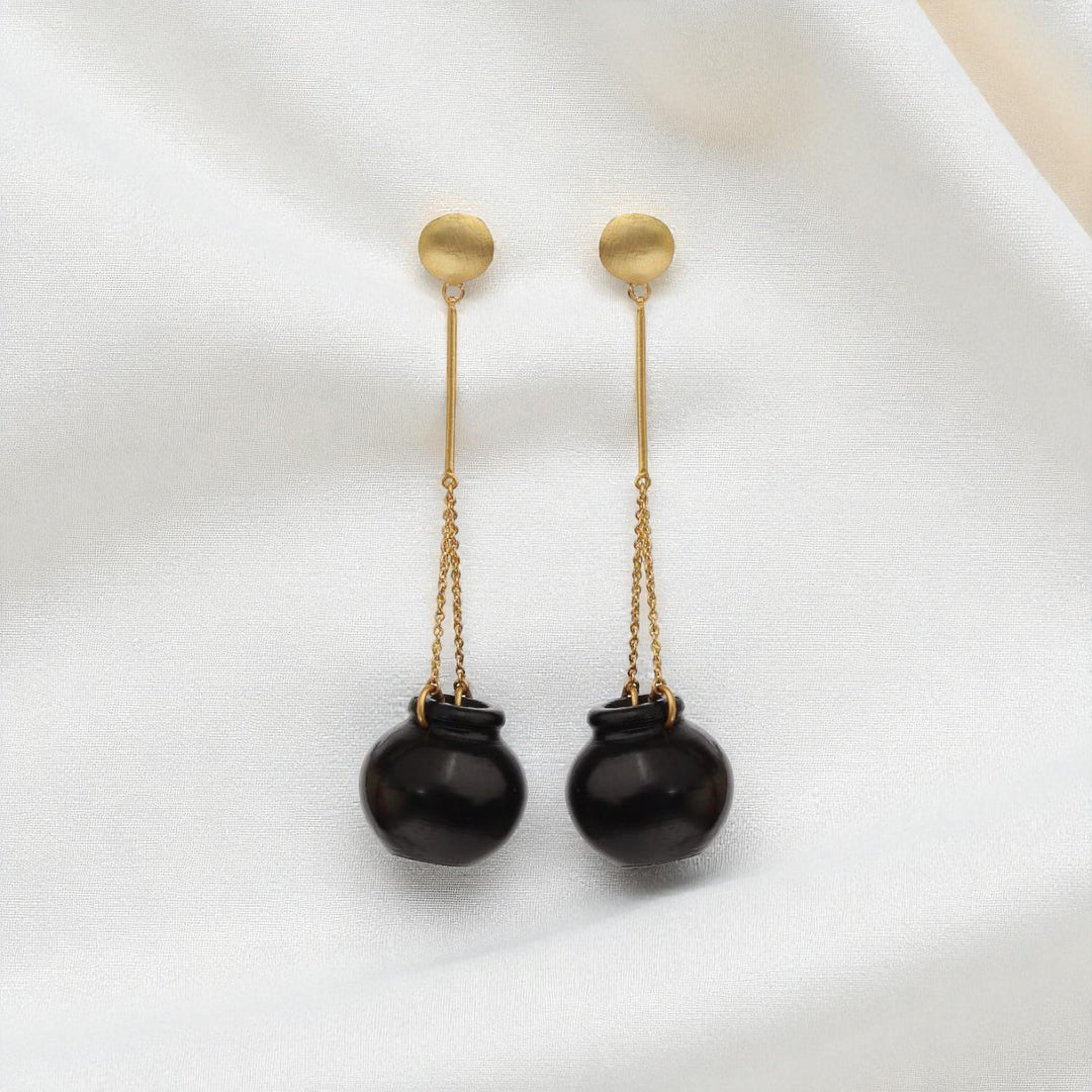 Minimal Handmade Long Pot Hanging Gold Plated Earrings | 22K Gold Plated