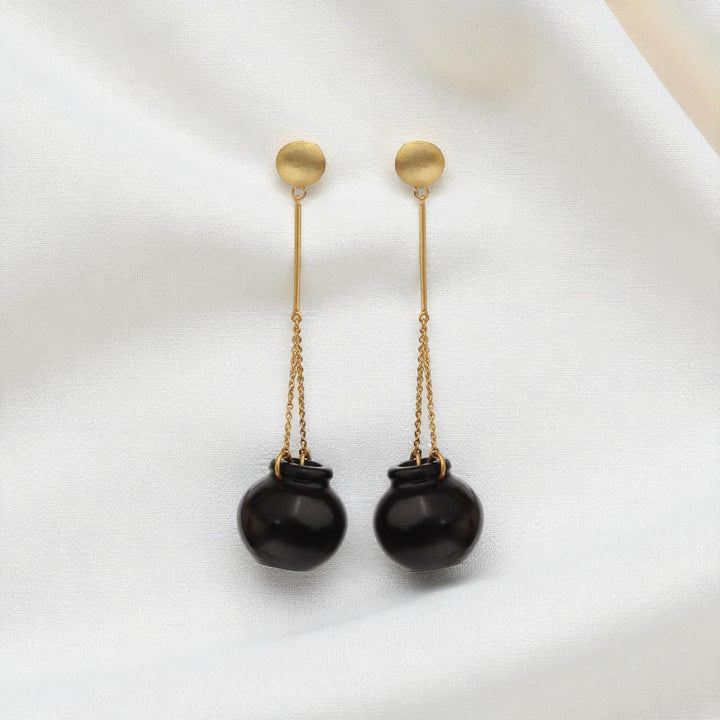 Minimal Handmade Long Pot Hanging Gold Plated Earrings | 22K Gold Plated