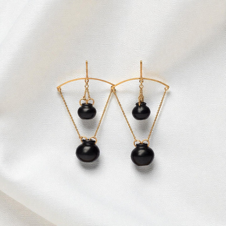 Statement Handmade Handi Two Pots Hanging Design Brass Earrings | 22K Gold Plated