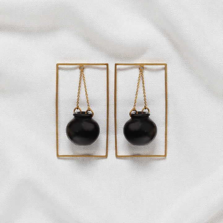 Statement Handmade Handi In Square Design Brass Earrings | 22K Gold Plated