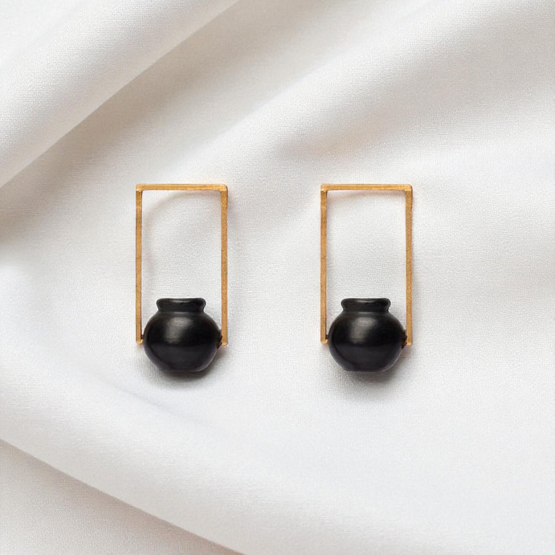 Statement Handmade Rectangle Kalash Brass Earrings | 22K Gold Plated