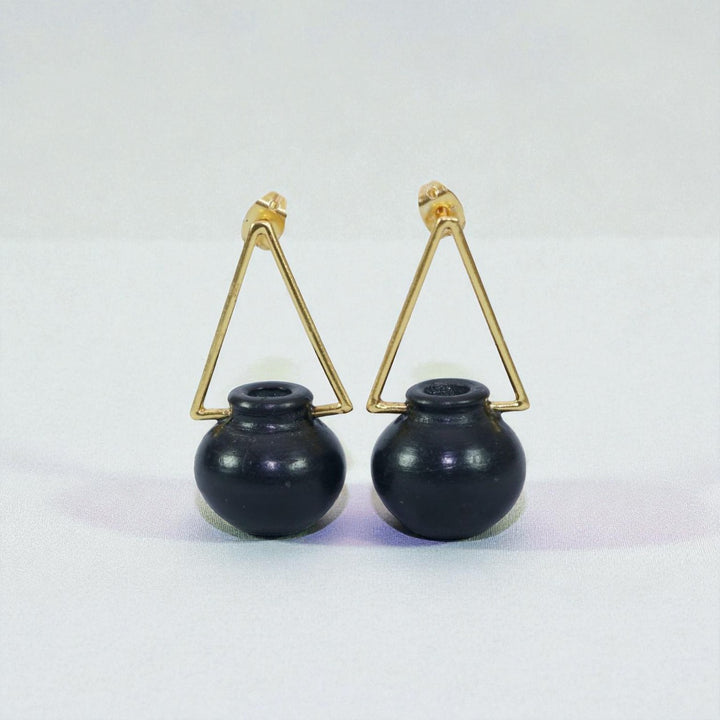 Contemporary Handmade Kalash Triangular Design Brass Earrings | 22K Gold Plated