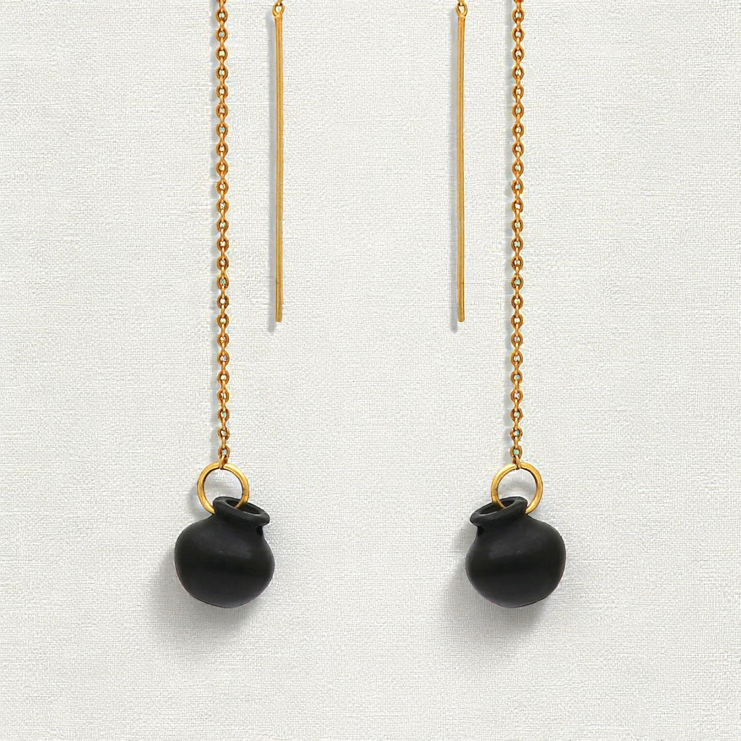 Statement Handmade Sikahar Long Pot Hanging Design Brass Earrings | 22K Gold Plated