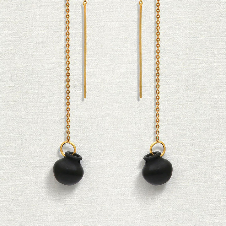 Statement Handmade Sikahar Long Pot Hanging Design Brass Earrings | 22K Gold Plated