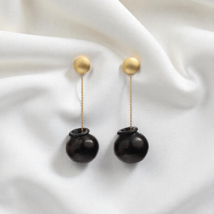 Minimal Handmade Sikahar Hanging Pot Design Brass Earrings | 22K Gold Plated