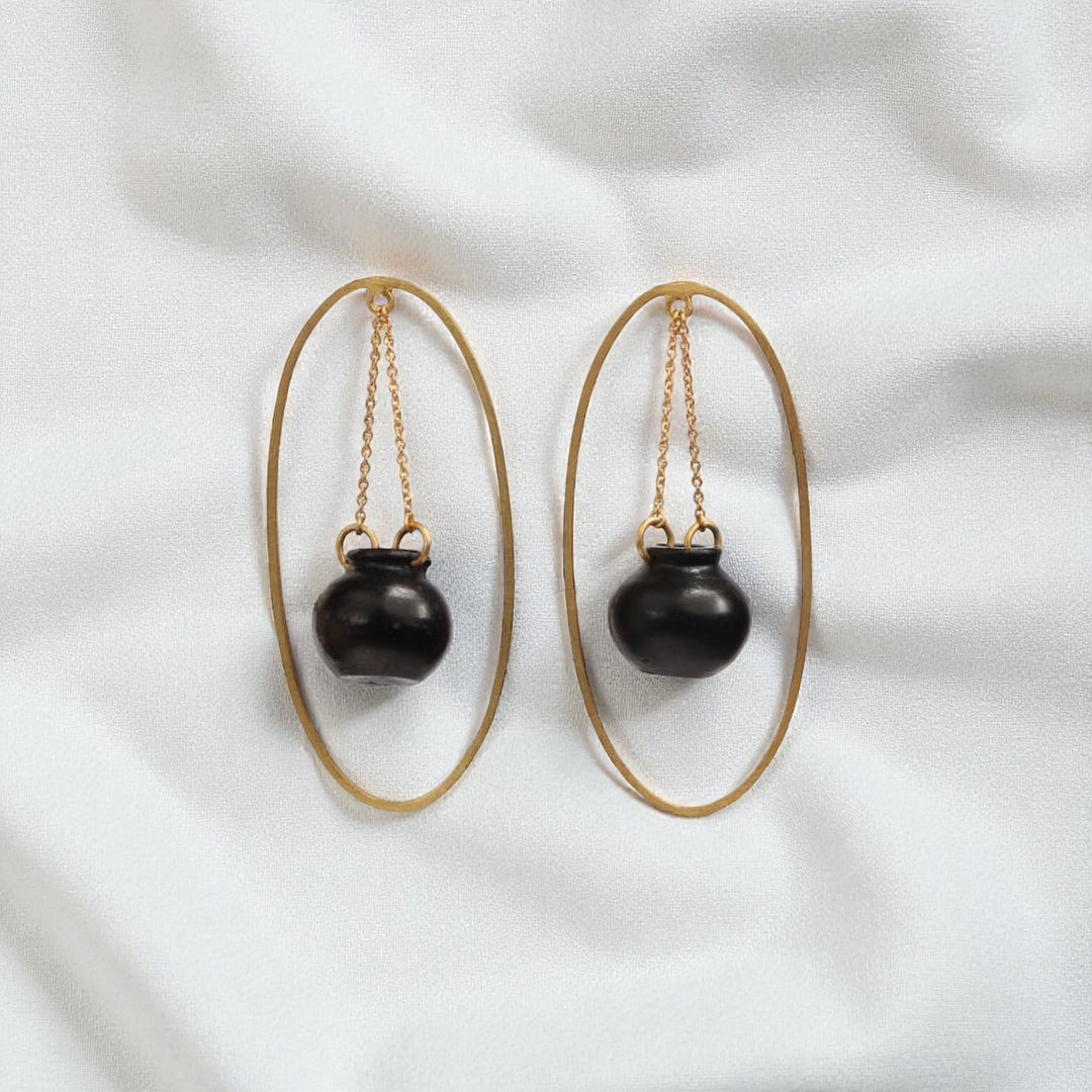 Statement Handmade Kalash Oval Brass Earrings | 22K Gold Plated