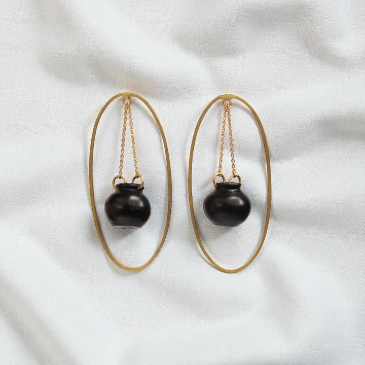 Statement Handmade Kalash Oval Brass Earrings | 22K Gold Plated