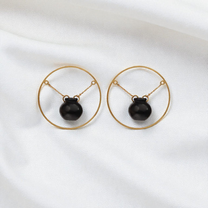 Statement Handmade Handi Inside Circle Design Brass Earrings | 22K Gold Plated