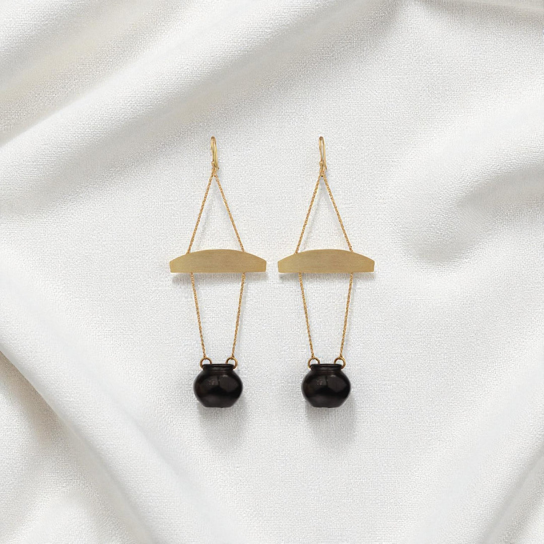 Statement Handmade Handi Long Hanging Brass Earrings | 22K Gold Plated