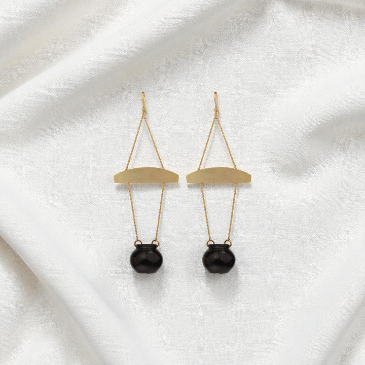 Statement Handmade Handi Long Hanging Brass Earrings | 22K Gold Plated