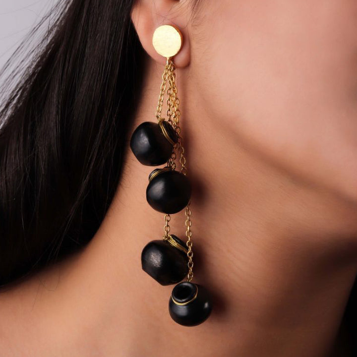 Statement Handmade Sikahar Multiple Pots Hanging Brass Earrings | 22K Gold Plated