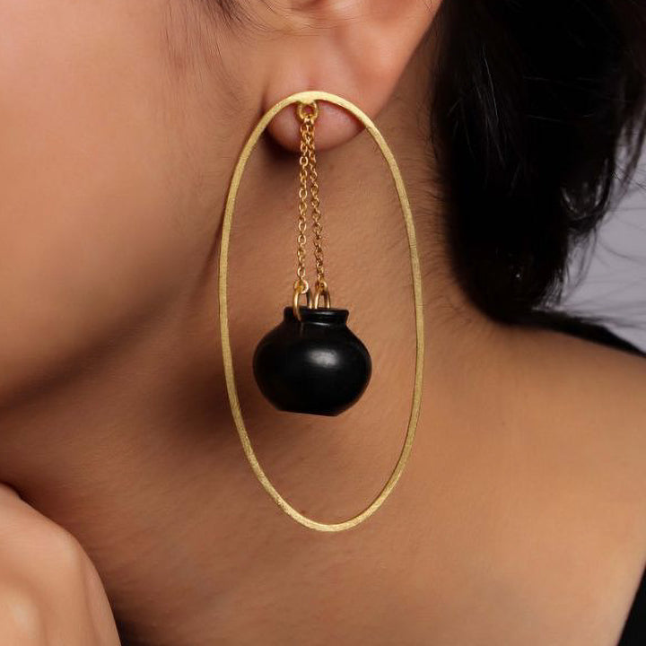 Statement Handmade Kalash Oval Brass Earrings | 22K Gold Plated