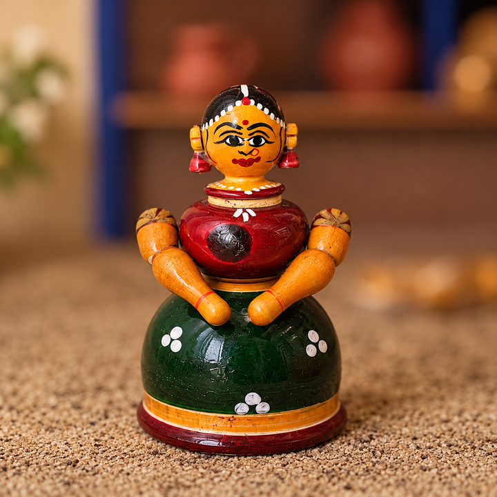Handmade Woman Small Wooden Golu Doll Toy For Festive Decor