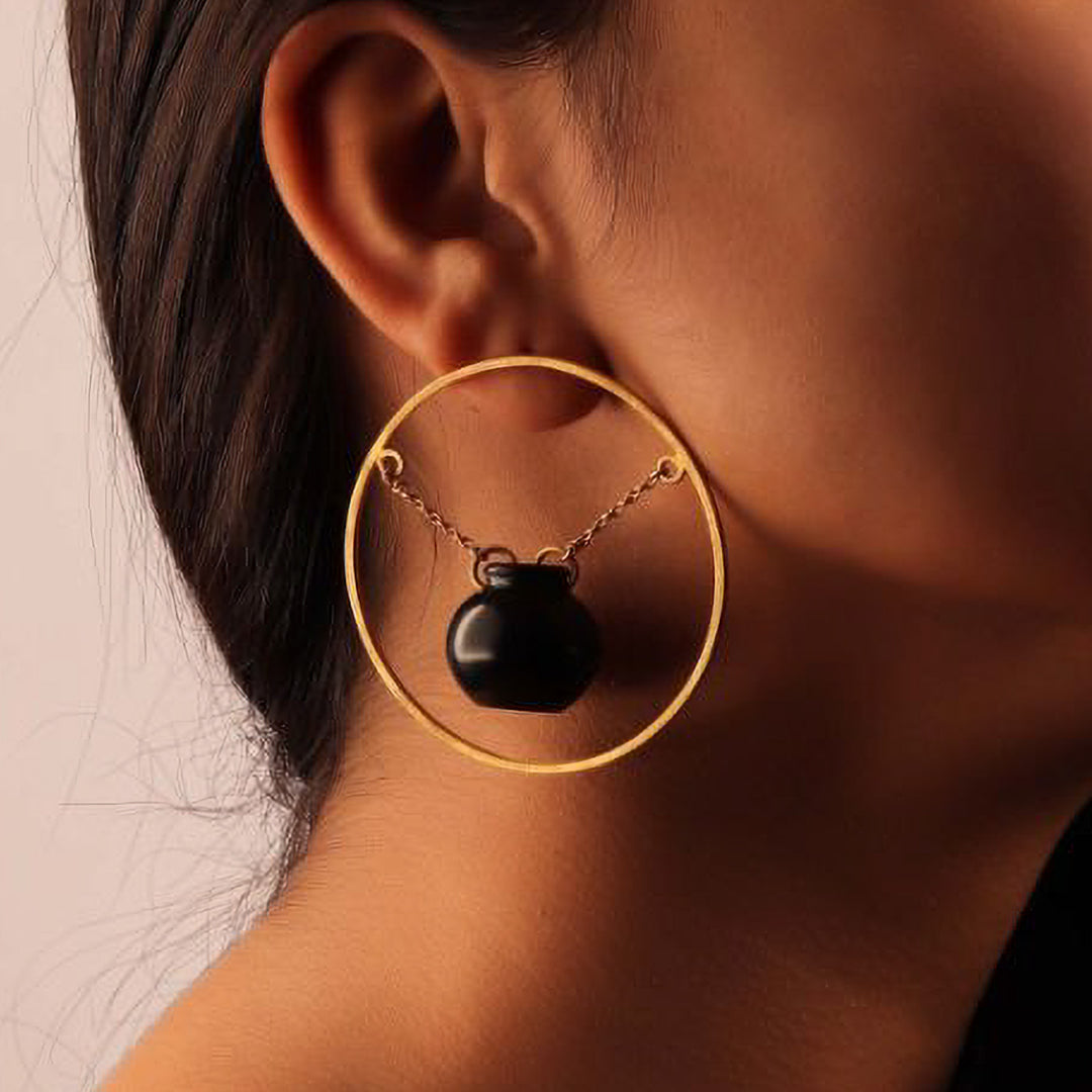 Statement Handmade Handi Inside Circle Design Brass Earrings | 22K Gold Plated
