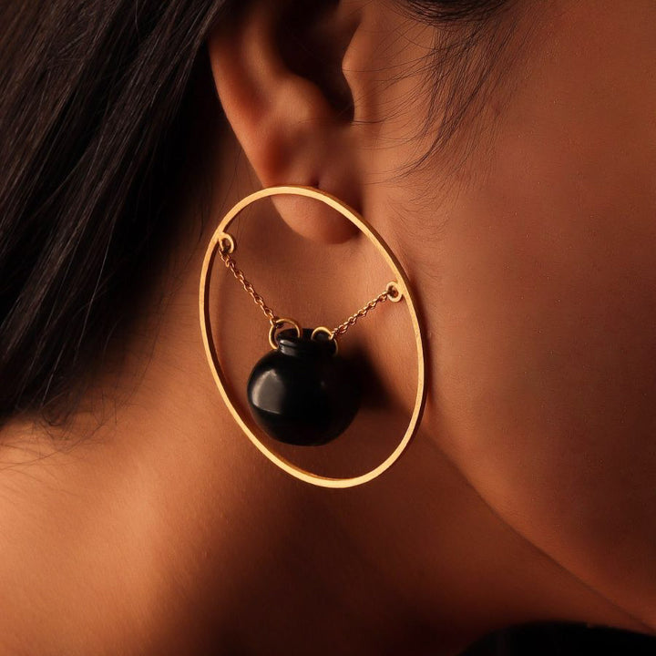 Statement Handmade Handi Inside Circle Design Brass Earrings | 22K Gold Plated