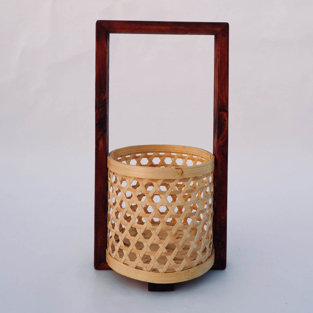 Handcrafted Bamboo Star Weave Planter With Handle