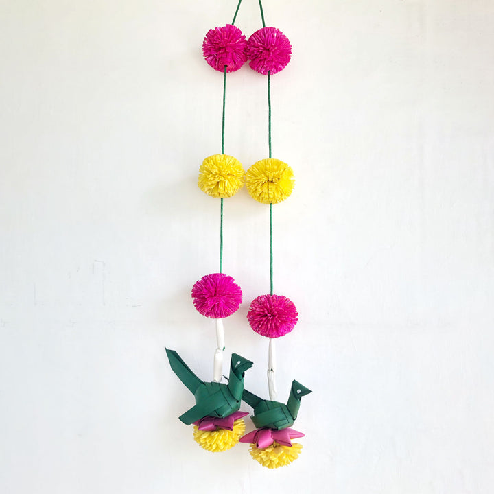 Shola Wood Flowers & Palm Leaf Parrot Hangings