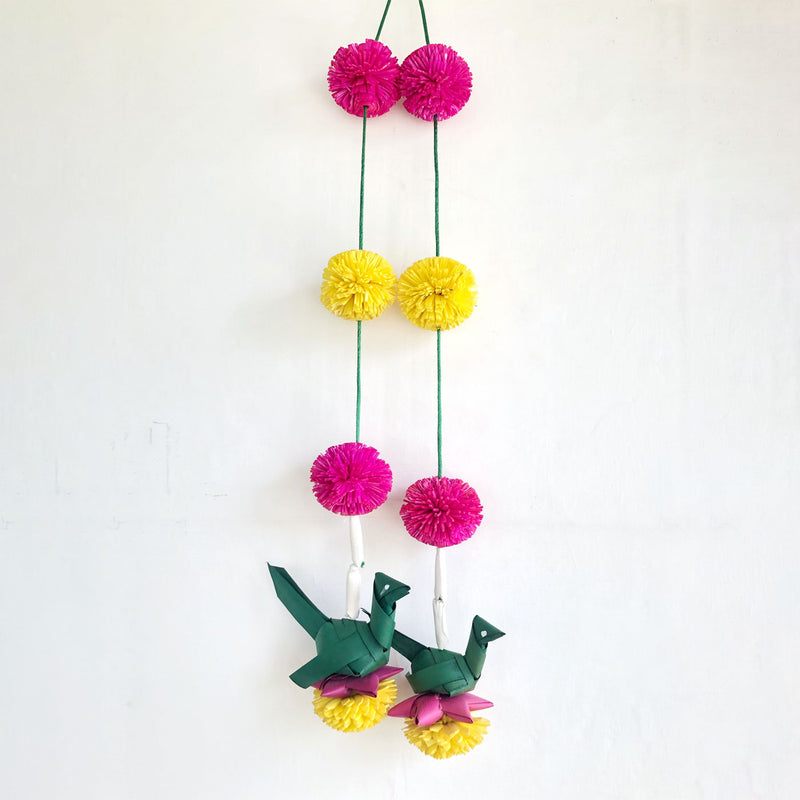 Shola Wood Flowers & Palm Leaf Parrot Hangings Zwende