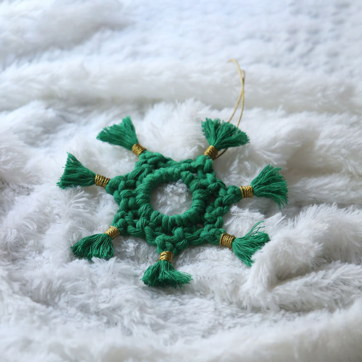 Handmade Green Macrame Ornaments For Christmas Tree Decoration | Set Of 2