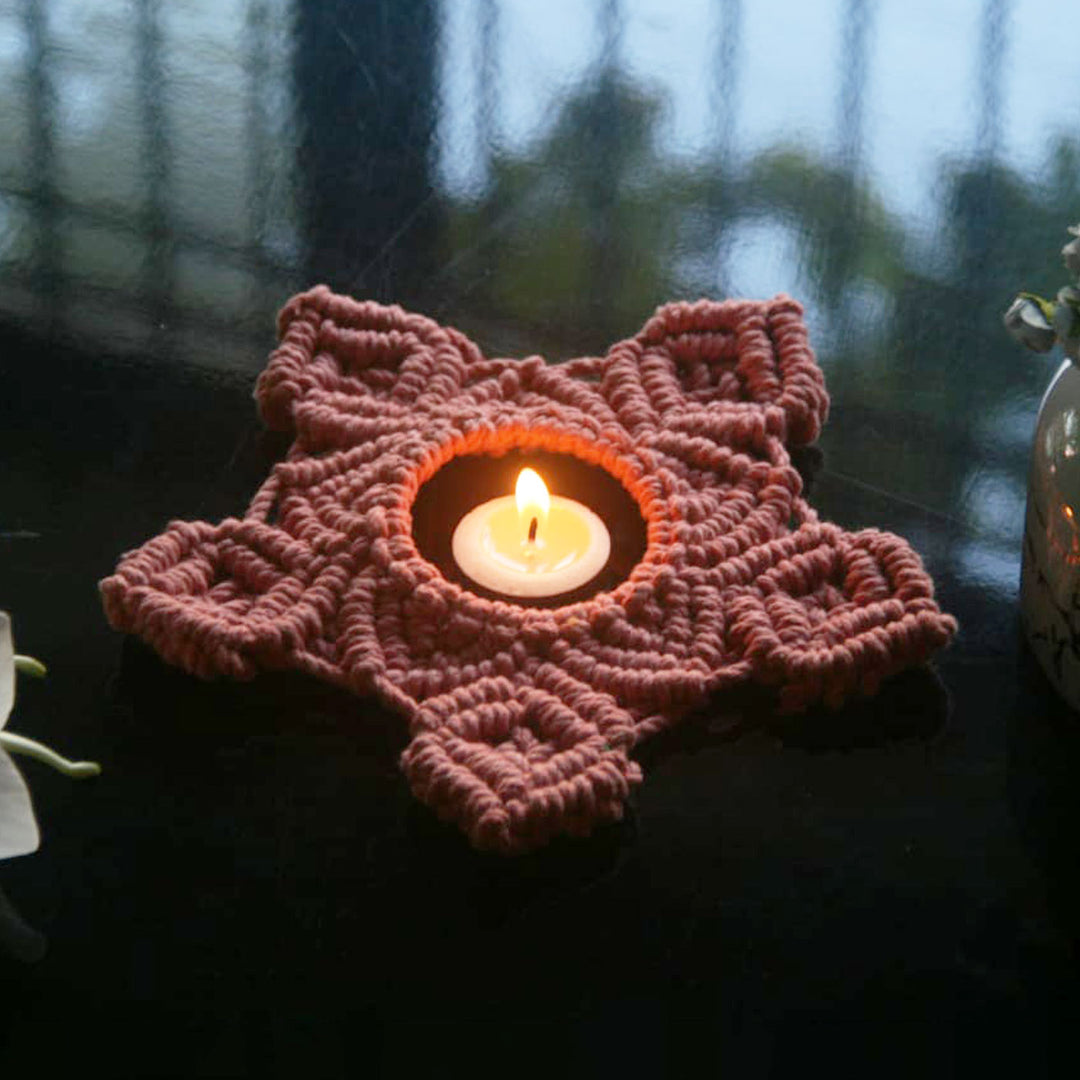 Handcrafted Festive Macrame Tealight Holders - Set of 2