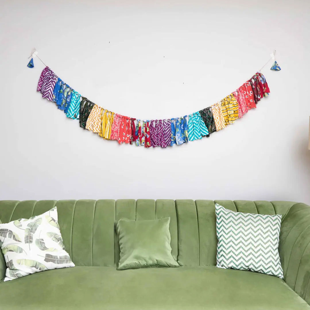 Upcycled Fabric Rainbow Fringe Streamer Bunting