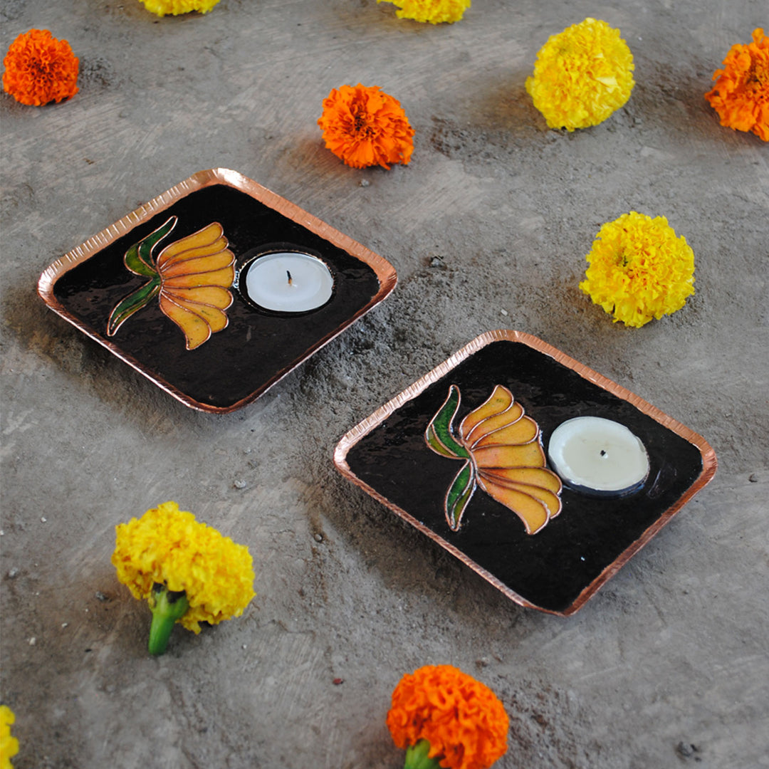 Copper Enamel Tealight Holders I Set of 2