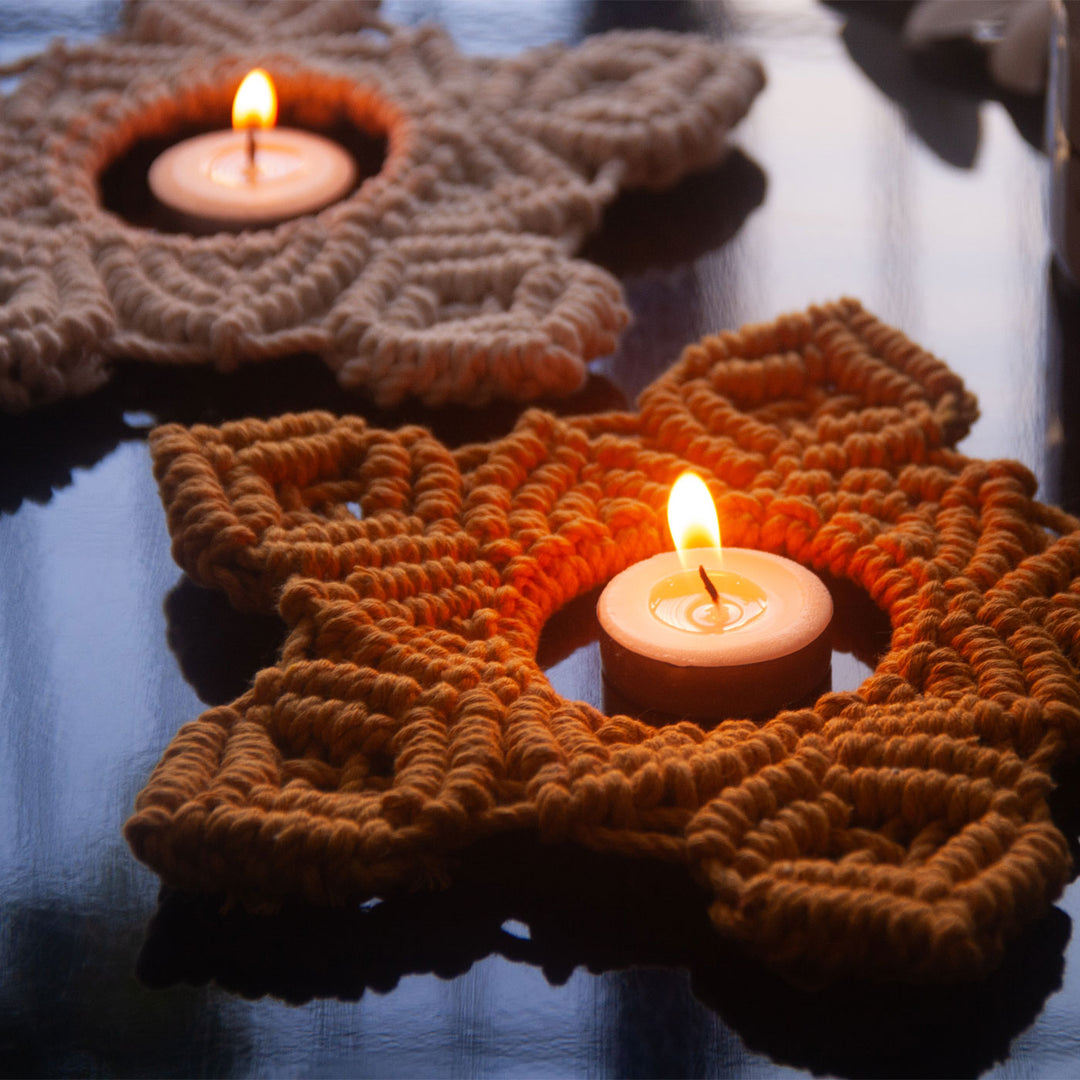 Handcrafted Festive Macrame Tealight Holders - Set of 2