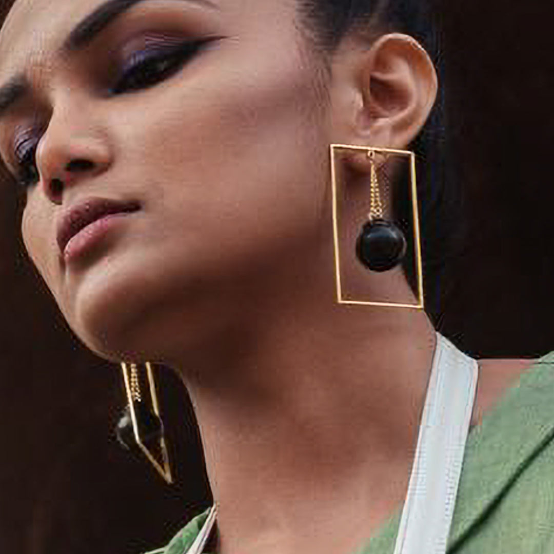 Statement Handmade Handi In Square Design Brass Earrings | 22K Gold Plated