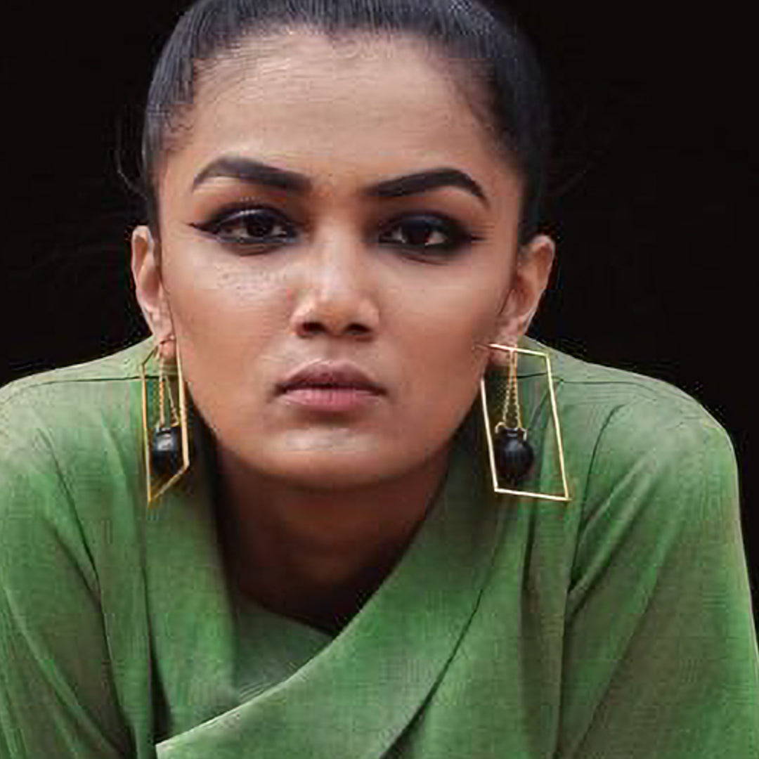 Statement Handmade Handi In Square Design Brass Earrings | 22K Gold Plated