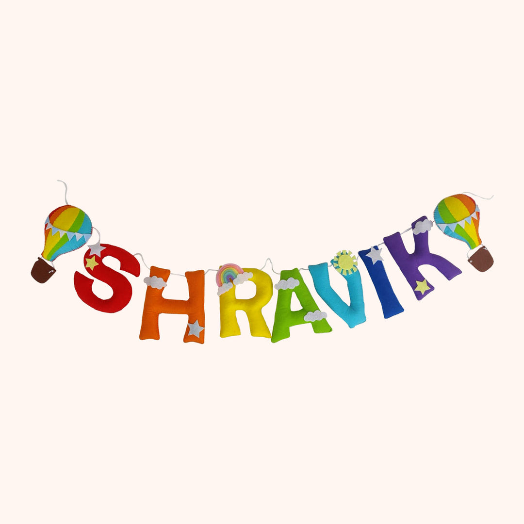 Handcrafted Personalized Rainbow Balloon Theme Felt Bunting - Hanging Letter Banner with Balloons