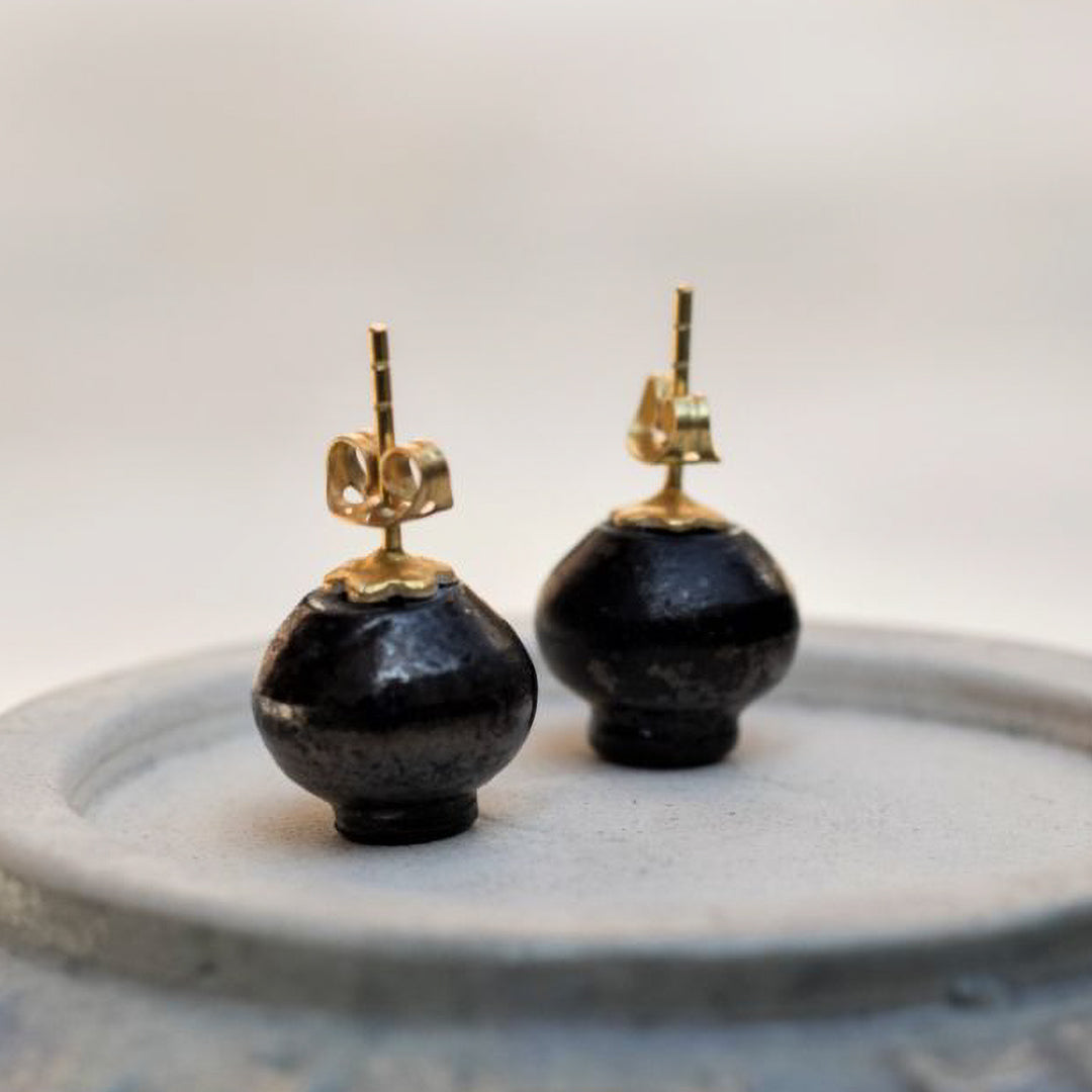 Handmade Minimal Kalash Design Stud Earrings | 22K Gold Plated