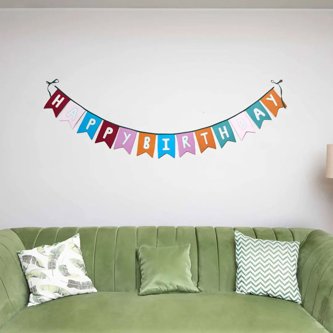 Upcycled Happy Birthday Swallowtail Flag Bunting